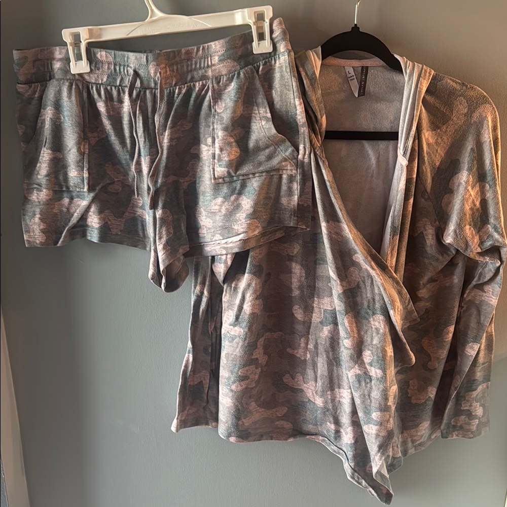 Soft Camo Hoodie and Shorts lounge Set